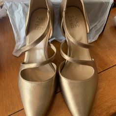 Ordered For A Wedding In Various Sizes And Colors And Can’t Return. Brand New In Box Leather Upper 8 Wide Super Comfortable Heel Height: 3.25” There Is Also An 9w In Black Listed. Check My Profile For Listing.- All Nwt Gold Wedding Shoes For Evening In Spring, Gold Wedding Shoes For Spring Evening, Chic Gold Wedding Shoes For Guests, Gold Heels For Spring Wedding Guest, Fitted Gold Wedding Shoes With Heel Strap, Gold Heels For Wedding Guest In Spring, Chic Gold Heels For Wedding Guests, Gold Wedding Guest Shoes For Spring, Gold Wedding Shoes For Spring Wedding Guest