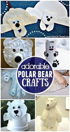 polar bear crafts for kids to make with paper plates and other items that are on display