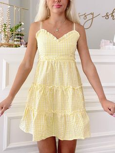 You're So Golden Yellow Gingham Dress | Sassy Shortcake | sassyshortcake.com Summer Graduation Outfit, Yellow Gingham Dress, Pretty Features, Yellow Dress Outfit, Sassy Shortcake, You're So Golden, Fancy Fits, Yellow Gingham, Cute Casual Dresses