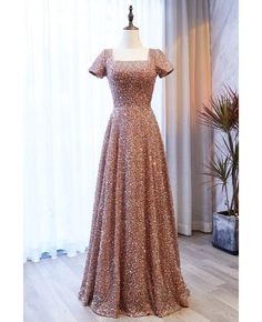 Buy modest sequined champagne long formal dress with square neckline at cheap price online. Free stable shipping and pro custom service since 2009. Teal Cocktail Dress, Dress With Square Neckline, Fancy Short Dresses, Sweep Train Prom Dress, Satin Homecoming Dress, Long Formal Dress, Prom Dresses With Pockets, Lace Prom Dress, Floor Length Skirt