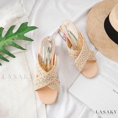 Lasaky - Luxurious Flip Flop Sandals with Delicate Lace Trim Summer Party Slip-on Sandals, Beige Slip-on Heels For Summer, Summer Evening Slip-on Sandals, Elegant Open Toe Beach Slippers, Elegant Beige Slippers For Spring, Elegant Jelly Sandals For Summer Party, Beach Season Synthetic Heels, Elegant Party Jelly Sandals For Summer, Elegant Summer Party Jelly Sandals