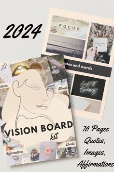 the vision board kit includes 10 pages, 20 images, and an affirmation