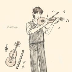 a drawing of a man holding a violin