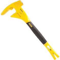 a yellow and black handled tool on a white background