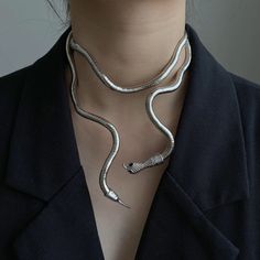 Bendable Silver Snake Necklace Choker Jewelry, Women - Slytherin Steam Punk Gift Snake Choker Necklace, Serpentine Necklace, Gothic Chokers, Snake Jewelry, Snake Bracelet, Snake Necklace, Stylish Necklace, Couple Jewelry, Ear Cuffs