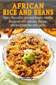 a bowl filled with rice and beans on top of a table