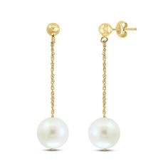 Lustrous freshwater cultured pearls dangle elegantly in these exquisite women's drop earrings. Fashioned in 14K yellow gold, the earrings secure in place with friction backs. From the Lali Jewels Collection. Yellow Gold Briolette Pearl Earrings For Formal Occasions, 14k Gold Pearl Drop Earrings, Yellow Gold Pearl Dangle Linear Earrings, Yellow Gold Dangle Linear Earrings With Pearls, Luxury 14k Gold Dangle Pearl Earrings, 14k Yellow Gold Linear Pearl Drop Earrings, 14k Gold Linear Pearl Drop Earrings, Yellow Gold Linear Pearl Drop Earrings In 14k, 14k Yellow Gold Linear Earrings With Pearl Drop