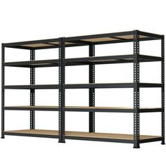 an empty metal shelving unit with four shelves on each side and one shelf below