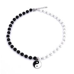 PRICES MAY VARY. Personalize men's necklaces.Stainless steel pendant,faux pearl choker necklace.Hypoallergenic, Free of lead and nickle, high polished and durable. Chain length about 50cm + 5cm / 19.7in + 1.97in.Weight about 40g.Both fit for men and women. Fashion bead necklace jewelry for men and women.Special black and white color beads.Yin and Yang the Eight Diagrams is an ancient culture. Those who wear yin yang jewelry are brought not only positive energy but also good fortune and luck. Pea Adjustable Black Necklace For Streetwear, Ying Yang Necklace, Yin Yang Jewelry, Lucky Jewelry, Black Pearl Necklace, White Moon, Fashion Beads, Best Friend Jewelry, Mens Silver Necklace