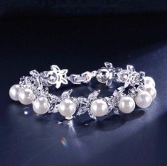 Wedding Jewelry - Pearl and Cubic Zirconia Bridal Bracelet - Available in Silver