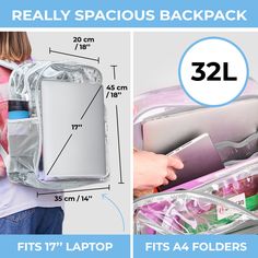 Grab your large clear transparent backpack from SHYLERO and enjoy: 31.5L ROOMY CAPACITY - H18''xW14''xD8 (H45xW35xD20 cm) with expandable big side pockets, three internal pockets, extra large transparent backpack has plenty of space to store your items securely BONUS TSA-approved anti-theft lock to keep your items safe REFLECTIVE SAFETY STRIPS to enhance visibility near roads QUALITY UPGRADE 2023 - REINFORCED STITCHING and padded straps make it the perfect airplane clear backpack. HEAVY-DUTY CLE Rectangular Clear Backpack For Daily Use, Clear Rectangular Backpack For Daily Use, Clear Rectangular Backpack For Back To School, Back To School Clear Rectangular Backpack, Backpack For Work, Transparent Backpack, Clear Backpack, Gym Backpack, Tsa Approved