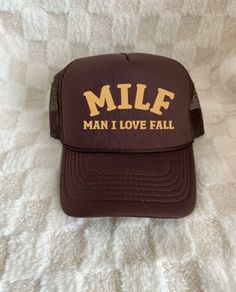 Man I love Fall Trucker Hat, Fall Trucker Cap, Funny Trucker Hat, Women’s Trucker Hat, Trucker Hat, Funny SnapBack by rowdyrebelsco on Etsy Brown Trucker Baseball Cap With Letter Print, Funny Trucker Hat, One Size Fits Most, Funny Baseball Cap For Gift, Funny Trucker Hat One Size, Funny Hats With Letter Print As Gift, Funny Trucker Hat With Letter Print, Letter Print Snapback Trucker Hat For Gift, Letter Print Snapback Trucker Hat As Gift, Funny One Size Fits Most Trucker Cap