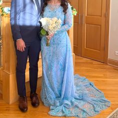 Worn Only Once For 3 Hours. Very Great Quality And Very Brand New Arabic Wedding Dresses, Dress Baby Blue, Hand Embroidery Dress, Baby Blue Color, Embroidery Dress, Beaded Dress, Hand Beading, Baby Dress, Baby Blue