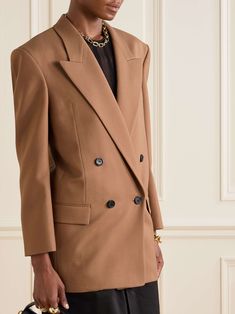 Designer Blazer Dress For Office In Fall, Designer Fall Blazer Dress, Structured Fall Blazer Dress For Career, Designer Fall Suits For Workwear, Double Button Gabardine Blazer For Work, Tailored Gabardine Blazer For Formal Occasions, Chic Wool Blazer Dress For Office, Designer Fall Workwear Suits, Workwear Gabardine Blazer With Double Button Closure