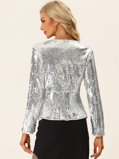 Shop Allegra K for sequin sparkle single button long sleeve party jacket you are looking for, get more women's jackets for yourelf. Order now! Free Returns! Long Sleeve Tops For Costume Party, Glamorous Long Sleeve Winter Top, Glitter Long Sleeve Outerwear For Party, Glitter Long Sleeve Party Outerwear, Glamorous Contrast Sequin Fabric For Fall, Winter Long Sleeve Sequin Top, Long Sleeve Winter Party Tops, Glamorous Long Sleeve Holiday Outerwear, Long Sleeve Party Top For Winter