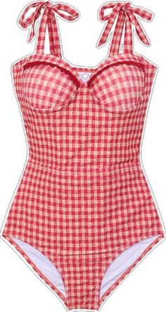 Retro Gingham Swimwear For Summer, Fitted Gingham Sleeveless Swimwear, Fitted Sleeveless Gingham Swimwear, Cut Out, Red