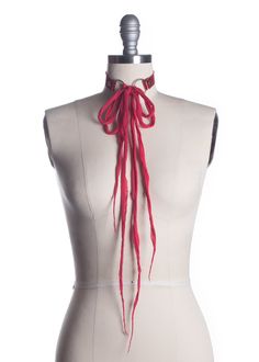 High quality post apocalyptic choker collar made in thick red PVC. Shredded gauze closure. Can be worn tied in a bow for an edgy, gothic doll look. Can be worn many other ways, with the long gauze ties tied in a knot, wrapped around the neck or body, and with the ties in front or back. Silver-toned nickel plated steel hardware. Shown in translucent red PVC.Also available in red leather. SMALL/MEDIUM (11-13")MEDIUM/LARGE (13-15")LARGE/X-LARGE (15-17") Custom sizing available. All pieces are MADE Red Punk Choker For Festivals, Red Gothic Choker For Festivals, Bow Choker, Seattle Fashion, Gothic Dolls, Leather Chokers, Choker Collar, Post Apocalyptic, Custom Fit