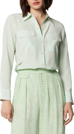 Equipment Signature Slim Fit Silk Button-Up Shirt | Nordstrom Misty Jade, Silk Button Up, Shop Equipment, Women's Blouses, Menswear Inspired, Blouse Online, Cut Shirts, Women's Tops, Silk Blouse