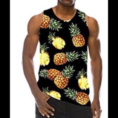 Pineapple Yoga Tank Top Perfect For Working Out Or Just Hanging Out Bright Colors Polyester Blend Round Neck Thank You For Checking Out My Closet Some Colors Might Appear Slightly Different Depending On The Monitor *Please Message Me With Any Questions Before You Purchase - All Sales Final” Casual Black Printed Tank Top, Fun Yellow Sleeveless Top, Sleeveless Tops With Lemon Print For Vacation, Casual Yellow Tank Top With Graphic Print, Casual Sleeveless Printed T-shirt, Black Fun Summer Tops, Casual Yellow Tops With Lemon Print, Fun Black Summer Tops, Vacation Sleeveless Tops With Lemon Print