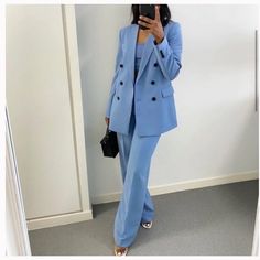 Power Suit! Wear As A Suit Or Separates. Nwt Zara Size M Great Quality Blue Summer Party Blazer, Summer Party Blue Blazer, Elegant Blue Summer Suits, Blue Fall Pantsuit For Office, Blue Sets For Fall, Casual Blue Suits For Work, Casual Blue Suit For Work, Blue Clothing Sets For Fall, Blue Summer Party Suit