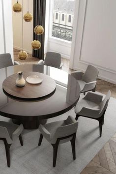 Perfect for hosting gatherings, the Berkeley table comfortably seats 8-10 guests, and the brilliant underpainted glass surface adds a formal contemporary touch. Upgrade your dining experience today and add a touch of elegance to your home. #contemporarydiningtabledesign #contemporarydiningtabledecor #contemporarydiningtableround تصميم الطاولة, Round Dining Room Table, Round Dining Room, Esstisch Modern, Luxury Dining, Dining Room Inspiration, Dining Table Design, Dining Room Design, Decor Rustic