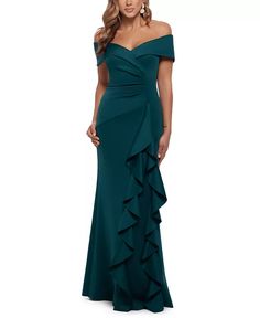 XSCAPE - Ruffled Off-The-Shoulder Gown Mother Of The Bride Dresses Long, Ruffle Gown, Mother Of The Bride Gown, Mother Of Groom Dresses, Mob Dresses, فستان سهرة, Bride Gowns, Gowns Online, Review Dresses