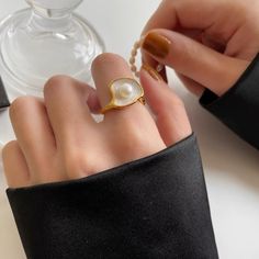 Natural Pearl Oil Drop Ring – Modingo Natural Pearl Ring, Oil Drop, Drop Ring, Etsy Gold Ring, Silver Jewelry Fashion, Natural Pearl, Gold Plated Rings, Art Deco Jewelry, Open Ring