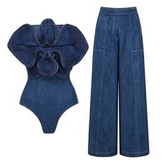 Dive into style with our denim-inspired one-piece swimsuits, complete with a matching cover-up, sarong, or wide-leg pants. This versatile set is perfect for making waves at the beach or lounging poolside. Available in various styles to suit your unique fashion sense. Middle Age Fashion, Women Swimwear, Bathing Suit Covers, Bathing Suit Cover Up, Swimwear Sets, Swimsuit Set, One Piece Bodysuit, Beach Style, Polyester Material