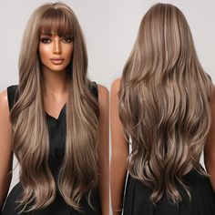 PRICES MAY VARY. 【Premium Material】：The long brown wig is made of high-temperature resistant synthetic fiber and stands heat up to 120℃ (250℉). It is not only soft and full,but also natural and bouncy. Easy to comb and not easily tangle and hair loss. 【Style and Benefits】:This Highlight Brown Wig is soft, full, and thick. 26 inches long, Long Wave Wig is suitable for any face shape. Our wigs are specially processed with light natural luster so it looks and feels like real hair.A natural wavy and Pelo Ondulado Natural, Blond Ombre, Long Curly Wig, Natural Wavy Hair, Curly Hair Wig, Wavy Curly Hair, Brown Wig, Hair Replacement, Blonde Wig