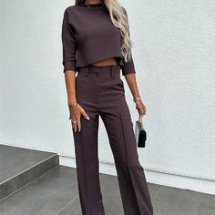 Product information: Pant length: Trousers Popular element: Baring Craft: Letters Fabric: Polyester Color: Dark brown, black, red Sizes :S,M,L,XL,XXL Packing list: Top + pants X1PCS Product Image: Outfit Casual, Straight Pants, Outfit Set, Two Piece Outfit, Fashion Tops, Look Fashion, Two Pieces, Half Sleeves, Timeless Fashion