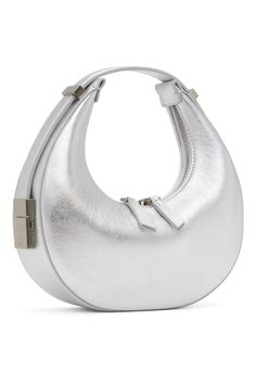 Silver Mini Toni Bag by OSOI on Sale Leather Top Handle Bag With Silver-tone Logo Plaque, Silver Shoulder Bag With Silver-tone Logo For Formal Occasions, Silver Shoulder Bag With Silver-tone Logo For Formal Events, Chic Formal Shoulder Bag With Silver-tone Logo Plaque, Formal Silver Shoulder Bag With Silver-tone Logo, Formal Silver Shoulder Bag With Logo Plaque, Silver Shoulder Bag With Top Handle And Silver-tone Logo, Leather Top Handle Shoulder Bag With Silver-tone Logo, Leather Shoulder Bag With Silver-tone Logo