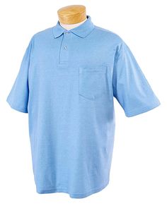 Adult 5.6 oz. SpotShield™ Pocket Jersey Polo - LIGHT BLUE - 3XL | Jerzees SpotShield 5.6-Ounce Jersey Knit Sport Shirt with Pocket in Light Blue Size 3XL | Cotton Polyester Shirt With Pocket, Wholesale Shirts, Big Clothes, Sport Shirt, Blue Outfit, Mens Polo Shirts, Sports Shirts, Button Placket, 50 50