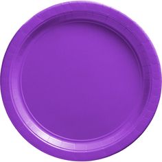 a purple paper plate on a white background