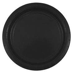 a black paper plate on a white background