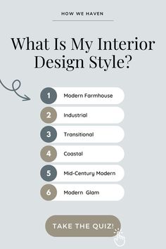 the info sheet for what is my interior design style?, which includes four different types of furniture