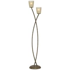 two light floor lamp with an iron base and white glass shades on the lampshade