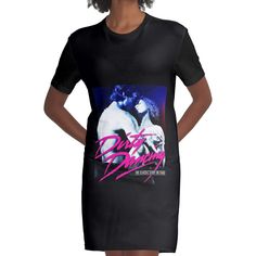 Loose and casual fit jersey t-shirt dress. Printed polyester blend front panel, solid color 100% cotton back/sleeves/rib. Size range XS-2XL. Dirty Dancing with good performances and some great dance Cotton Fitted T-shirt Dress With Crew Neck, Fitted Cotton T-shirt Dress With Graphic Print, Dance Graphic, Dirty Dancing, Dress For Sale, Casual Fit, Casual Fits, Jersey T Shirt, Dad Hats