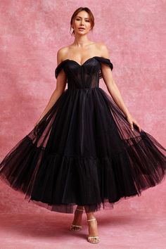 Black Off Shoulder Bustier Illusion Sweetheart Top Midi Dress Fitted Dress With Tulle Skirt And Sweetheart Neckline, Fitted Tulle Dress With Sweetheart Neckline, Black Corset Dress With Sweetheart Neckline, Prom Midi Dress With Sweetheart Neckline And Boned Bodice, Black Tulle Corset Dress For Summer, Party Dress With Heart-shaped Neckline In Tulle, Tulle Dresses For Prom With Heart Neckline, Tulle Dress With Heart-shaped Neckline For Prom, Tulle Dresses For Prom With Heart-shaped Neckline