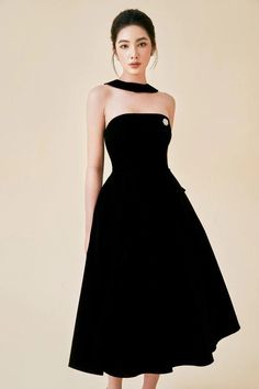 Hera Fit and Flare Round Neck Velvet Midi Dress | MEAN BLVD Straight Across Neckline, Mean Blvd, Elegant Outfits, Velvet Midi Dress, Strappy Dress, Strappy Dresses, Cup Design, Neck Strap, Favorite Pins