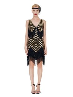 PRICES MAY VARY. SIZE:XS=US0-2,S=US4-6,M=US8-10,L=US12-14,XL=US14-16 MATERIALS:Polyester,fringe,sequins,Beads OCCASIONS:Gatsby Parties,20s theme Party, Cocktail,Proms,Homecoming,Formal STYLE:Sexy V neck,Adjustable straps,They allow the chest part to fit beautifully CLEANING:Handwash only Summer Evening Flapper Dress, 1920s Sleeveless Flapper Dress For Costume Party, Summer Gatsby Style Cocktail Flapper Dress, Black Art Deco Dress For Costume Party, Summer Gatsby Style Flapper Dress For Evening, Gatsby Style Summer Evening Flapper Dress, Summer Evening Gatsby Flapper Dress, Sleeveless Flapper Dress For Costume Party, Summer Knee-length Gatsby Flapper Dress