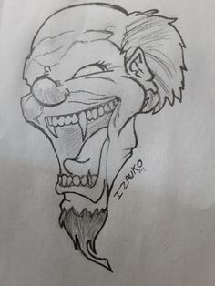 a drawing of a clown with his mouth open