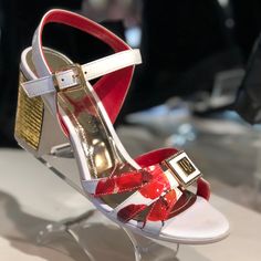 Soft Leather Upper Logo, Bow Detailing, Mix Color, Buckle, Round Toe Line, Leather Lining, Leather/Rubber Sole, Heiht Of Heel Is 3 Inches, Covered Heel Made In Italy. Mix Color, Dream Shoes, Heeled Sandals, Shoes Women Heels, Soft Leather, Rubber Sole, Sandals Heels, Red White, Color Mixing