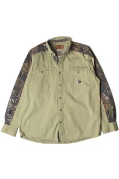 "Size: Large Color: Army Green Material: Cotton Made In: Indonesia Length: 29\" Chest Width: 24\" Vintage Condition Notes: - Item is generally in good condition, but may show signs of wear.   Brand: Mossy Oak Apparel" Green Buttoned Tops For Outdoor, Long Sleeve Tops With Snap Buttons For Outdoor, Fall Camouflage Long Sleeve Shirt, Camouflage Long Sleeve Shirt For Fall, Long Sleeve Camouflage Shirt For Fall, Outdoor Cotton Top With Snap Buttons, Cotton Top With Snap Buttons For Outdoor, Fall Camouflage Button-up Tops, Camouflage Button-up Top For Fall