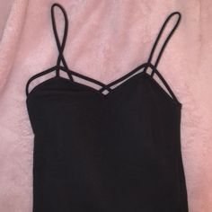 One Size, Brandy Melville, Stretchy And Super Soft Black Tank Top Black Strap Top For Spring, Casual Black Tops With Straps, Black Spring Tank Top With Straps, Spring Black Tank Top With Straps, Black Strap Tank Top For Spring, Black Tank Top With Straps For Spring, Casual Strappy Tank Top For Night Out, Casual Strappy Top For Night Out, Black Camisole Crop Top For Spring