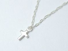 Silver cross necklace - small cross necklace - sterling silver - dainty delicate Silver Cross Necklace With Delicate Chain, Sterling Silver Cross Necklace With Delicate Chain, Minimalist Silver Cross Pendant Charm Necklace, Minimalist Silver Charm Necklace With Cross Pendant, Silver Charm Necklace With Cross Pendant, Silver Charm Necklace With Cross Pendant And Delicate Chain, Simple Sterling Silver Cross Pendant Necklace, Delicate Silver Cross Necklace, Dainty Sterling Silver Cross Pendant Charm Necklace