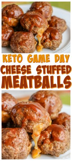 keto game day cheese stuffed meatballs on a white plate