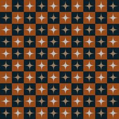 an orange and black checkered pattern with white stars