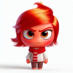 an animated character with red hair and big eyes