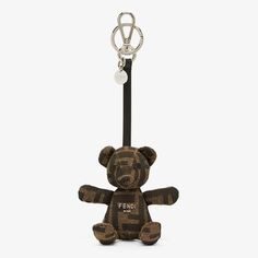 Teddy bear-shaped key ring. Snap clip and logo ring. Made of brown FF jacquard and embellished with brown leather details. Fendi Roma lettering and palladium-finish metalware. Made in Italy. One Size Ring Snap, Fragrance Gift, Clutch Pouch, Snap Clips, Boot Accessories, Women Essentials, Beachwear For Women, Key Ring, Key Rings