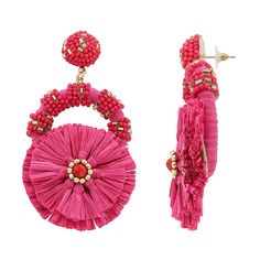 Enhance your look with these PANNEE BY PANACEA Pink Raffia Statement Earrings. Click on this JEWELRY & WATCHES GUIDE to learn about fit, styles, materials and more! Enhance your look with these PANNEE BY PANACEA Pink Raffia Statement Earrings. Click on this JEWELRY & WATCHES GUIDE to learn about fit, styles, materials and more! FEATURES Length: 76.2 mm Backings: post Metal: iron Material: raffia Plating: gold tone Finish: polished Imported Size: One Size. Gender: female. Age Group: adult. Summer Party Woven Earrings, Pink Beaded Earrings For The Beach, Pink Beaded Earrings For Beach, Post Metal, Iron Material, Wooden Jewelry, Statement Earrings, Gender Female, Jewelry Earrings Dangle